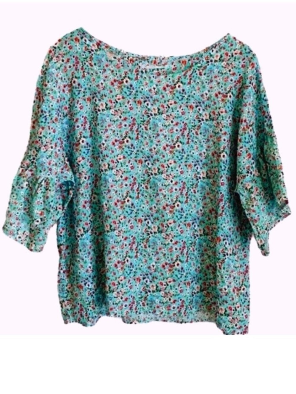 Nwt Viola Vorghi Tiffany teal linen Sz M top floral Italy summer